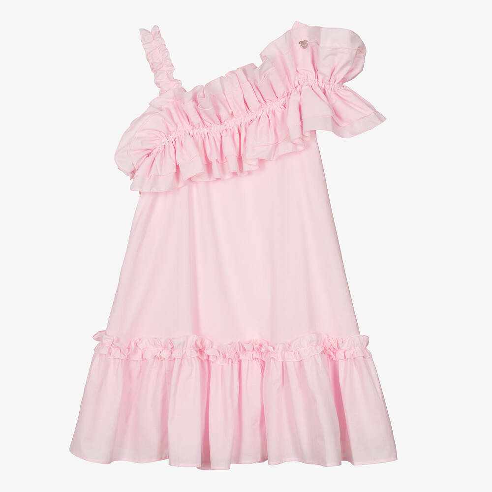 Monnalisa-Teen Girls Pink Cotton Ruffle Dress | Childrensalon Outlet