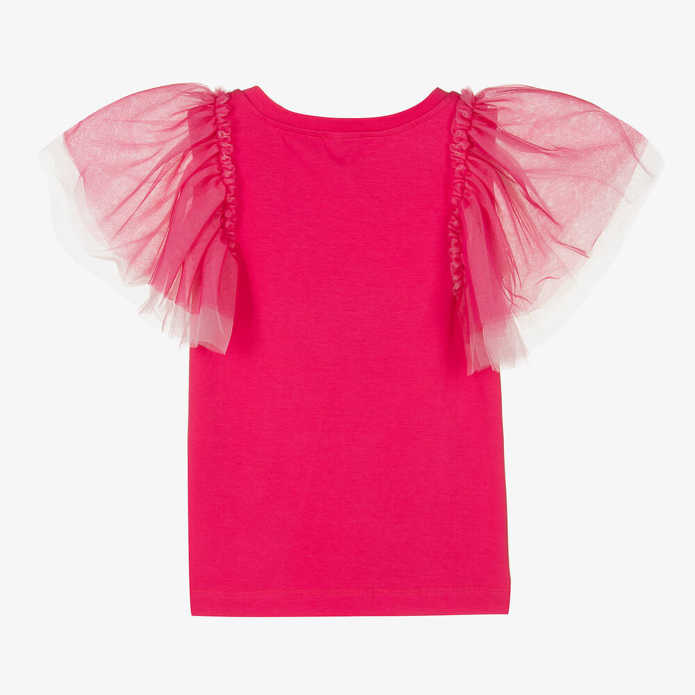 Monnalisa - Teen Girls Pink Cotton & Tulle Top