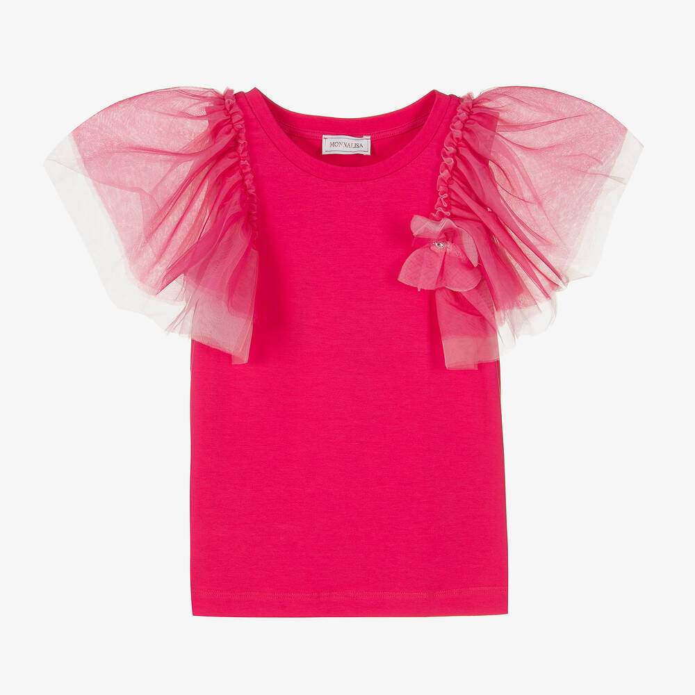Monnalisa-Teen Girls Pink Cotton & Tulle Top | Childrensalon Outlet