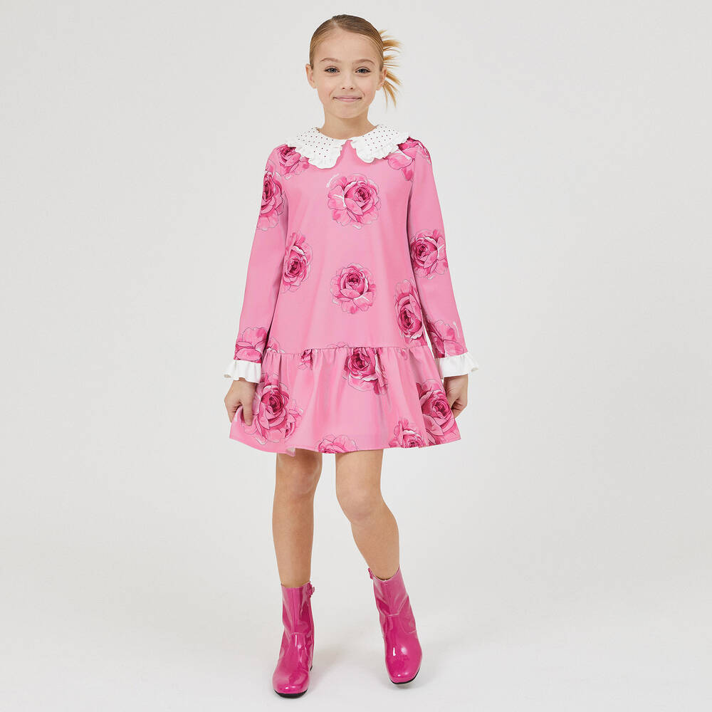 Monnalisa Chic-فستان تينز بناتي كريب تويل لون زهري | Childrensalon Outlet