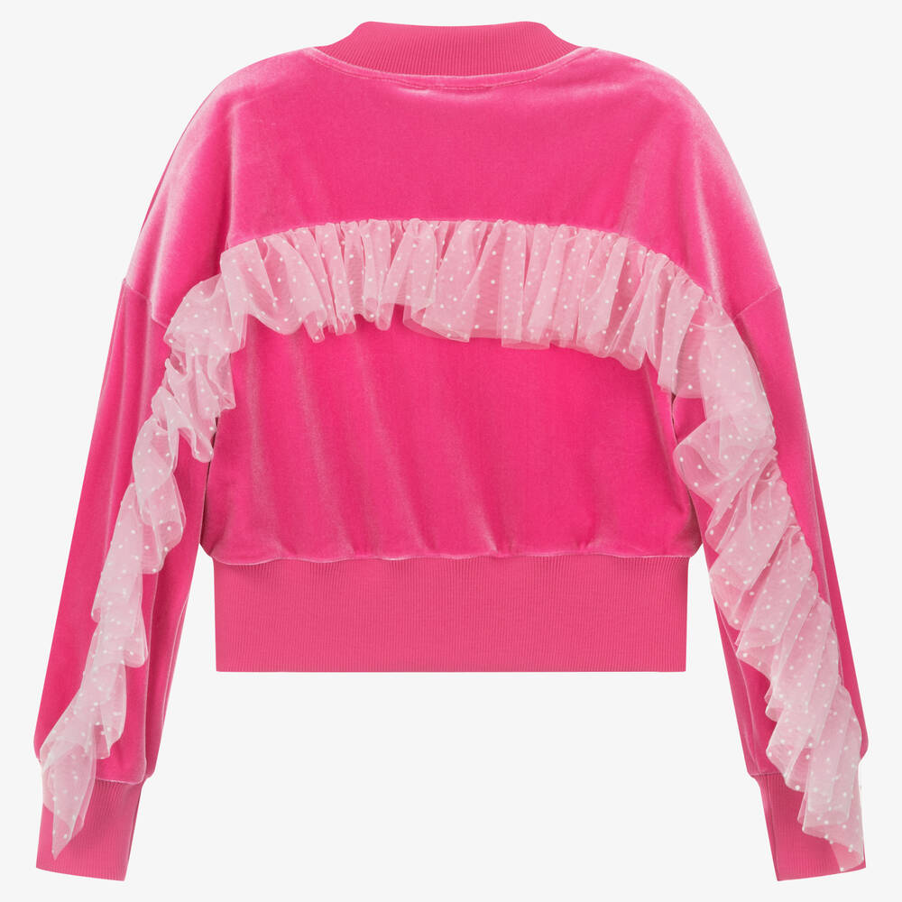 Monnalisa Chic-توب قصير بسحّاب قطيفة لون زهري تينز بناتي | Childrensalon Outlet