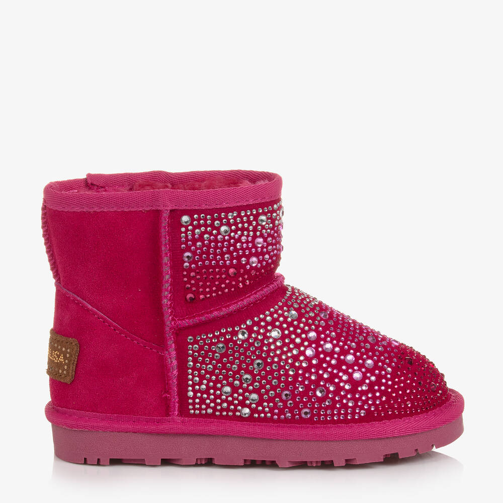 Monnalisa-بوت جلد شامواه مزين بديامنتي لون زهري | Childrensalon Outlet