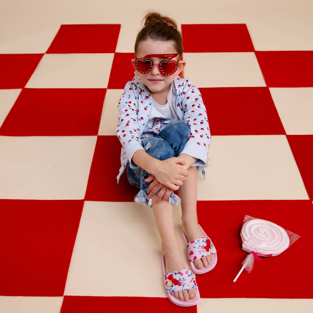 Monnalisa-Розовые шлепанцы с цветами и вишнями | Childrensalon Outlet