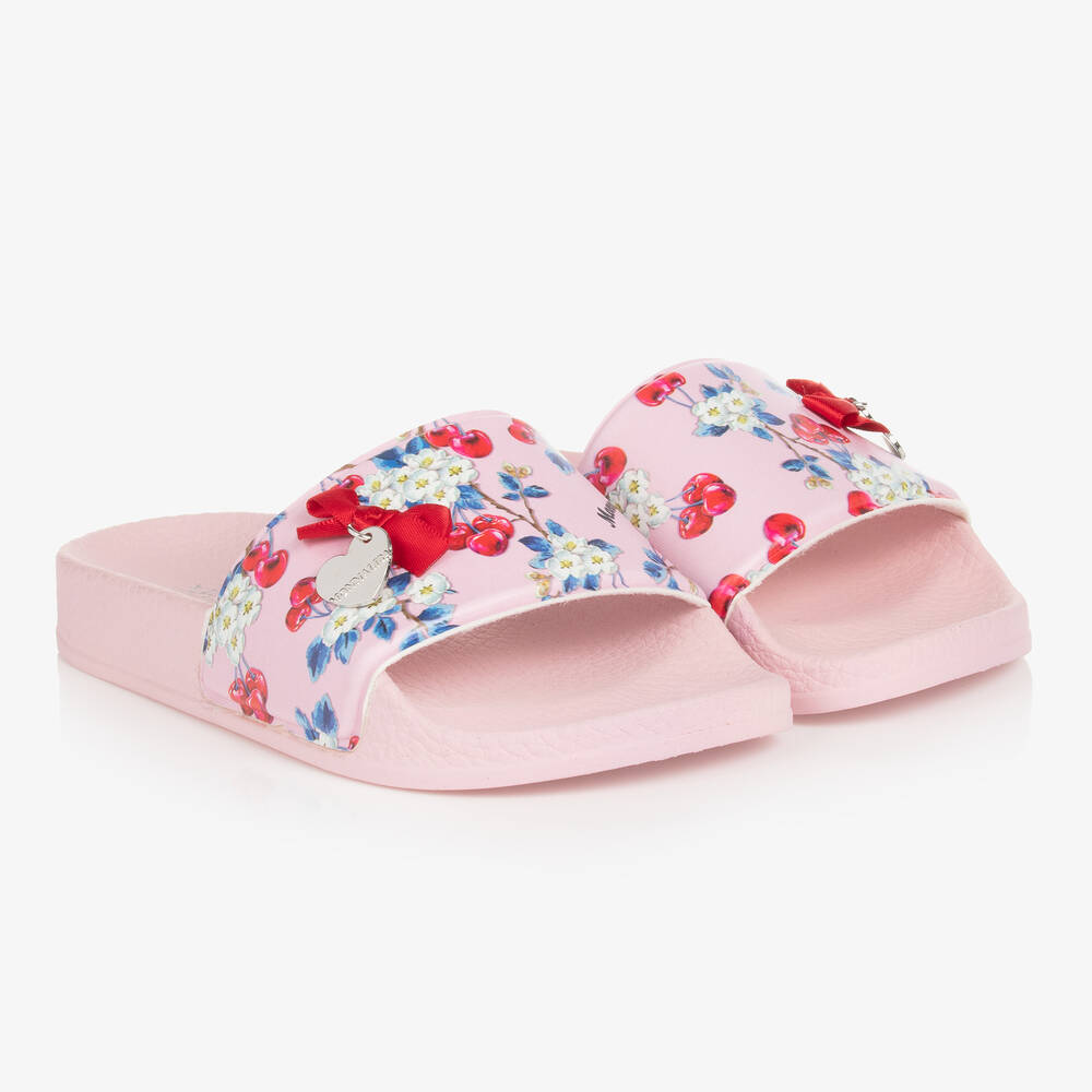 Monnalisa - Teen Girls Pink Floral Cherry Sliders | Childrensalon
