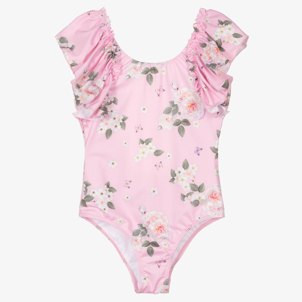Teen Girls Pink Floral Print Swimsuit