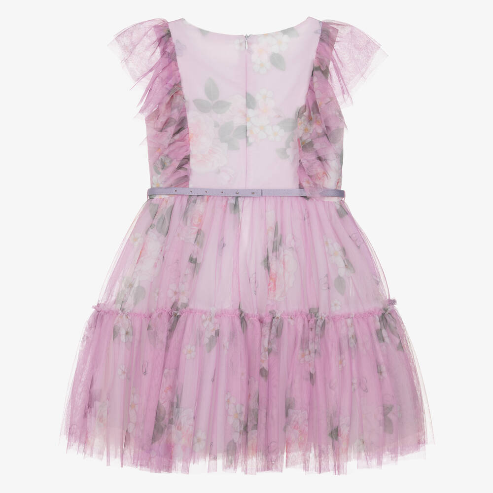 Monnalisa-فستان تول لون زهري بطبعة ورود للمراهقات | Childrensalon Outlet