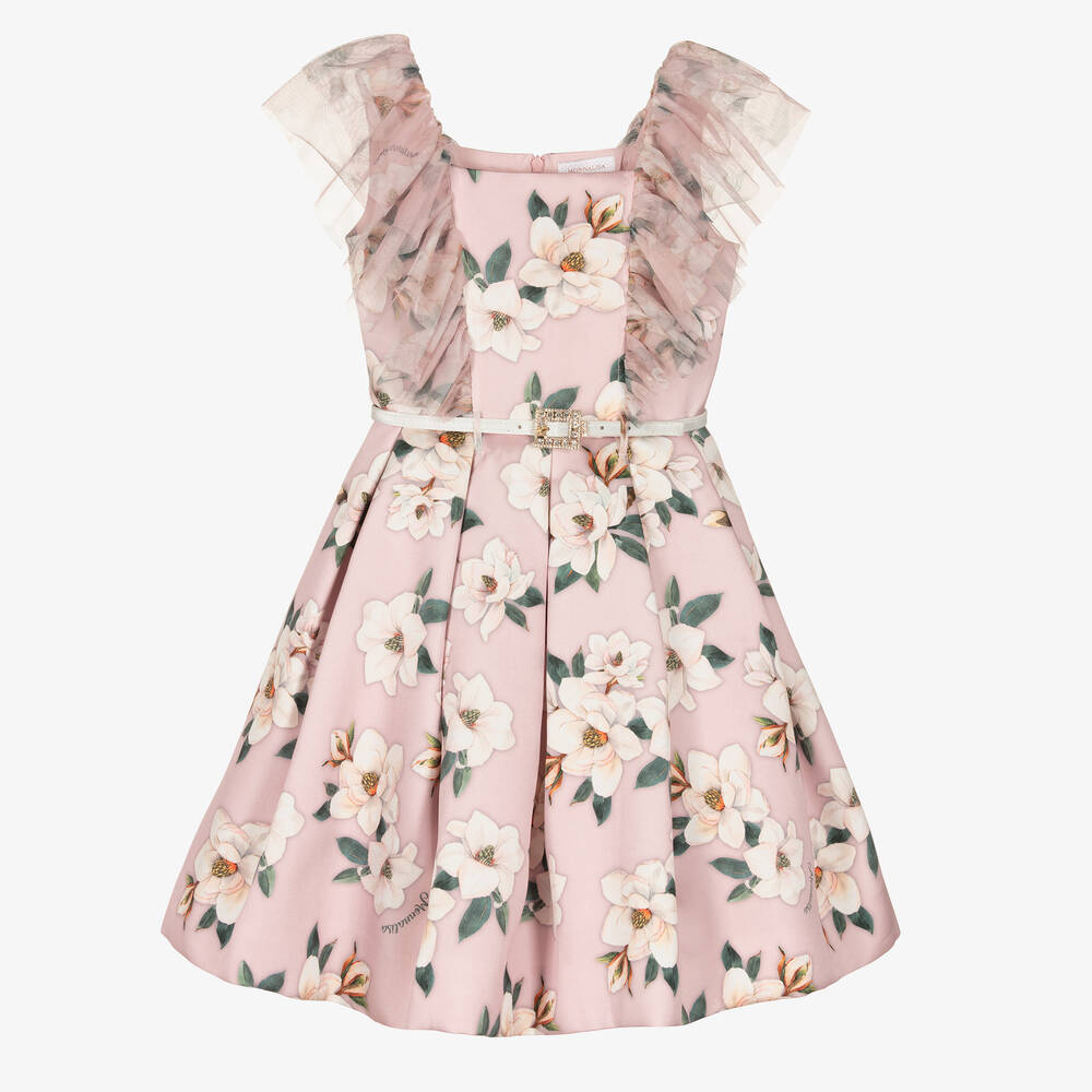 Monnalisa Шик-Розовое платье из тюля с цветами и рюшами | Childrensalon Outlet