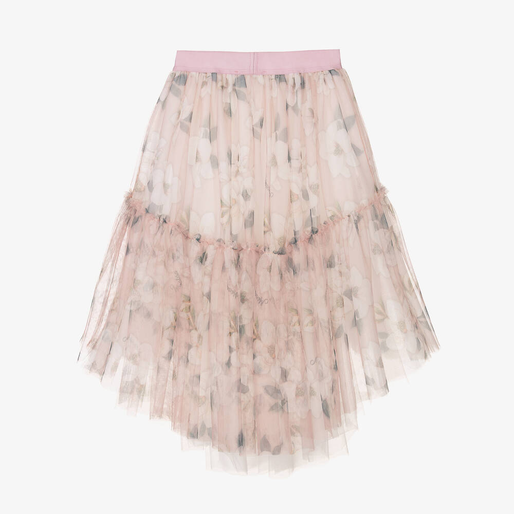 Monnalisa-Розовая юбка из тюля с цветами | Childrensalon Outlet
