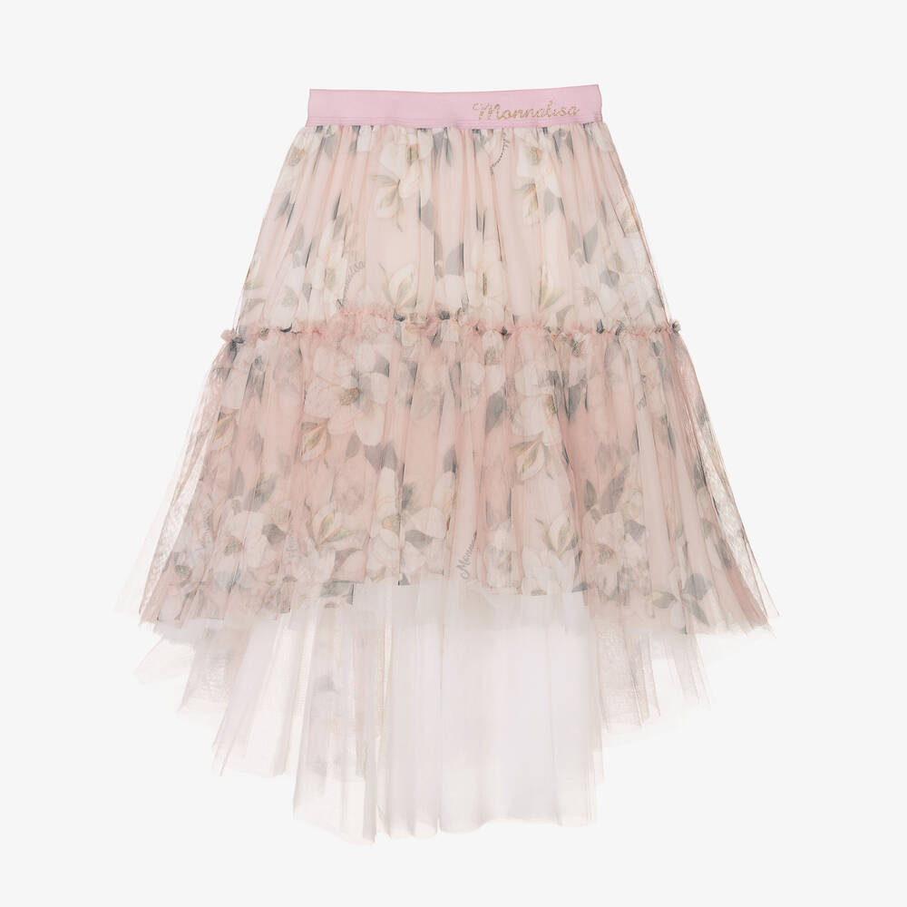 Monnalisa - Розовая юбка из тюля с цветами | Childrensalon