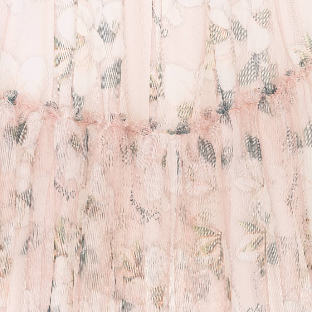 Monnalisa-Розовая юбка из тюля с цветами | Childrensalon Outlet