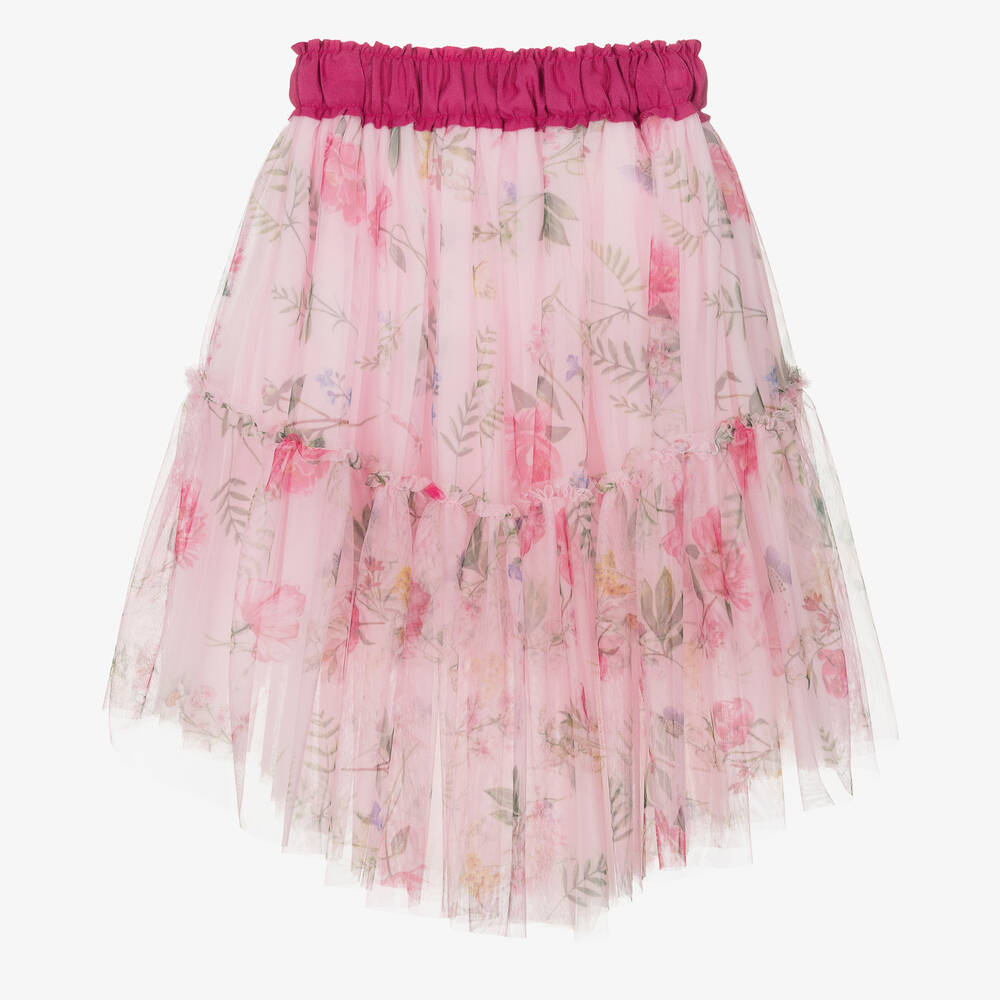 Monnalisa-تنورة تول لون زهري بطبعة ورود للمراهقات | Childrensalon Outlet