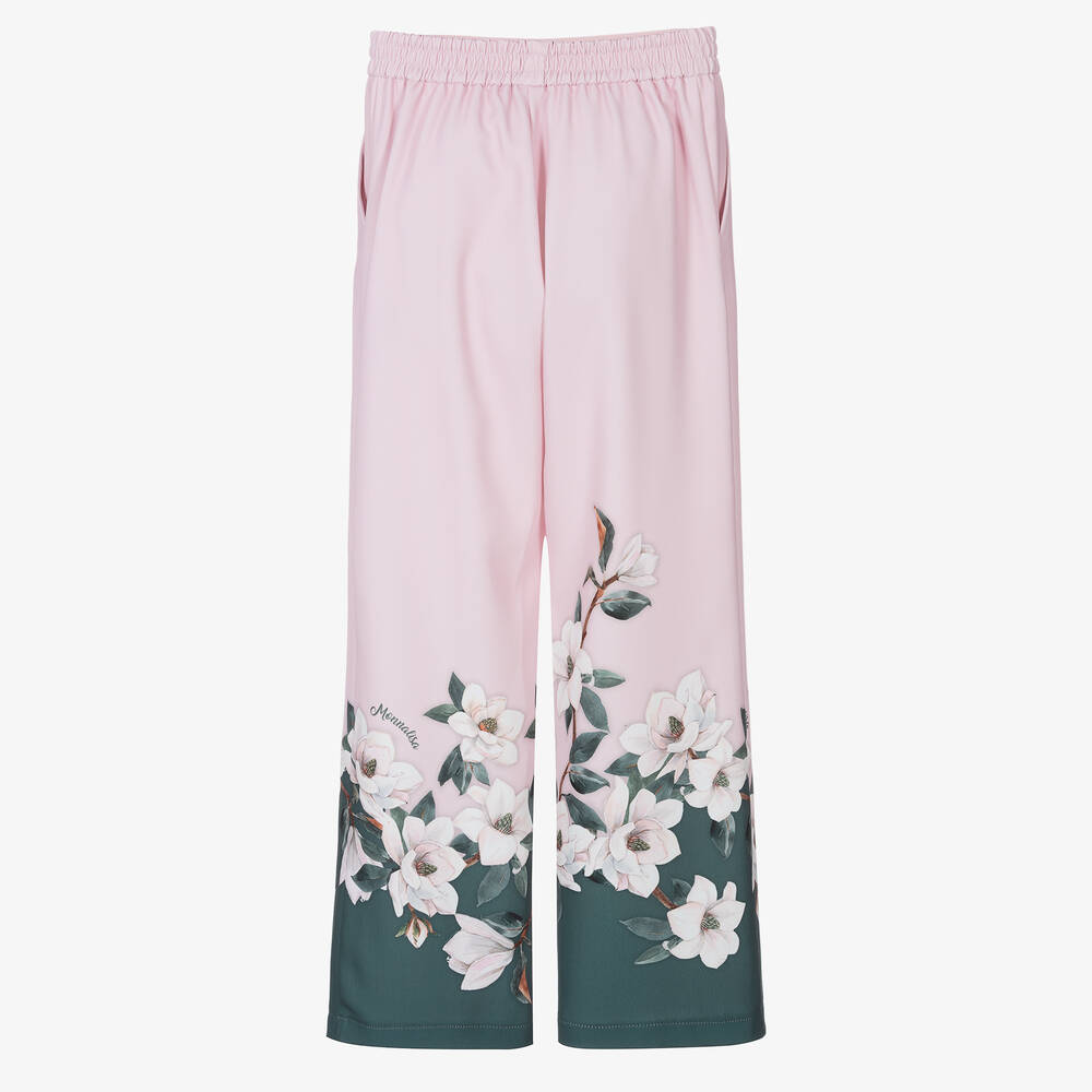Monnalisa Шик-Широкие розовые брюки с цветами | Childrensalon Outlet