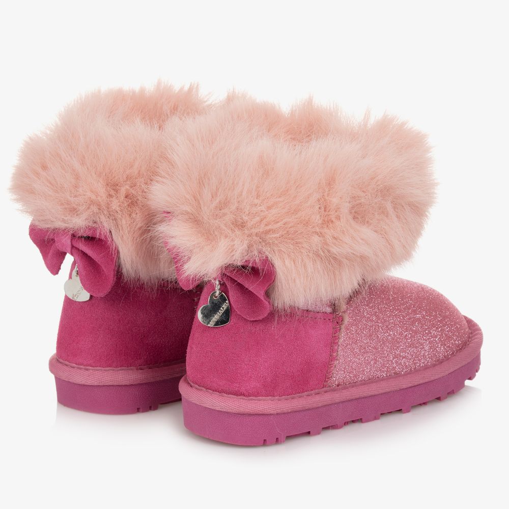 Monnalisa-بوت تينز بناتي شامواه صناعي لون زهري غليتر | Childrensalon Outlet