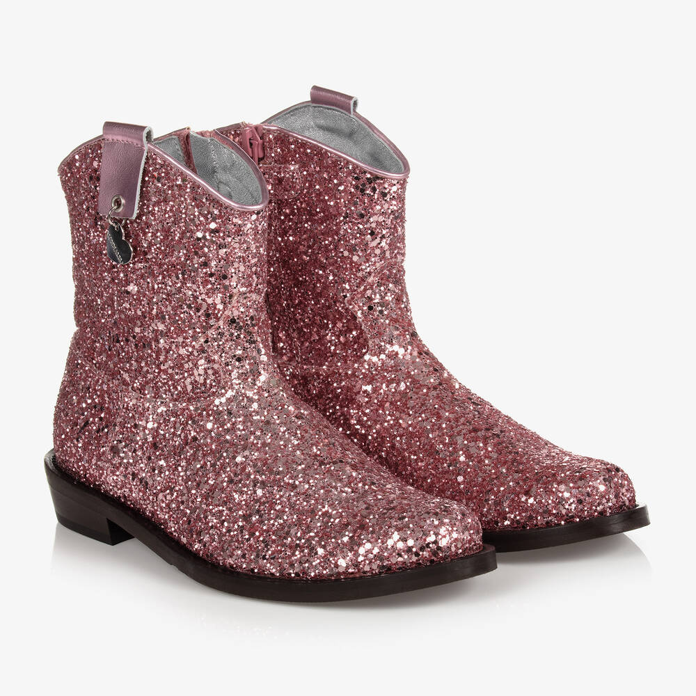 Monnalisa - Teen Girls Pink Glitter Boots | Childrensalon