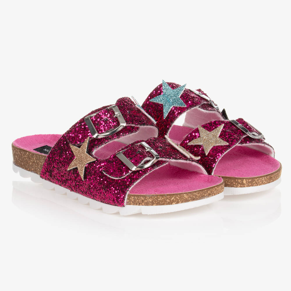 Monnalisa - Teen Girls Pink Glitter Two Strap Sandals | Childrensalon