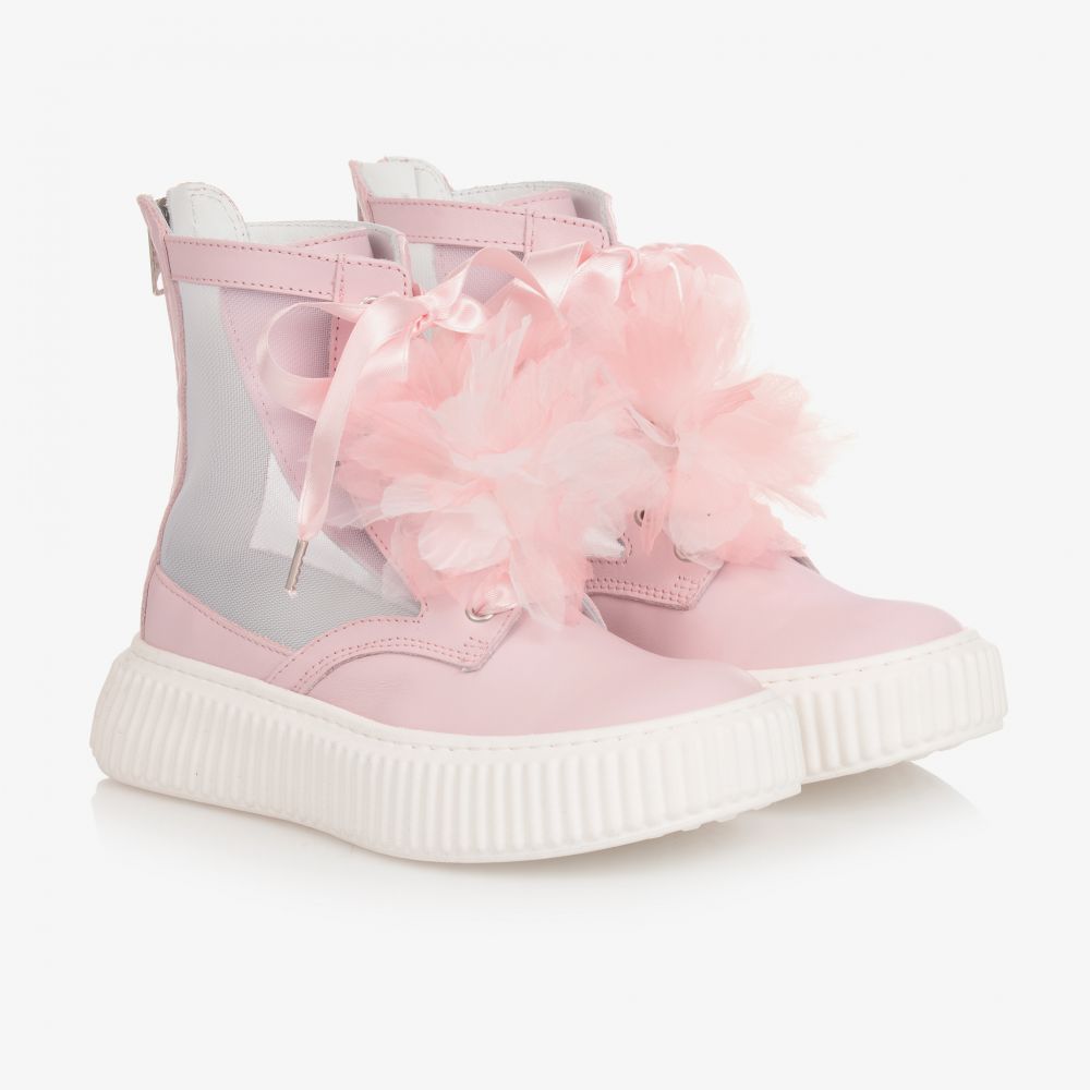 Monnalisa - Bottines roses en cuir Ado fille | Childrensalon