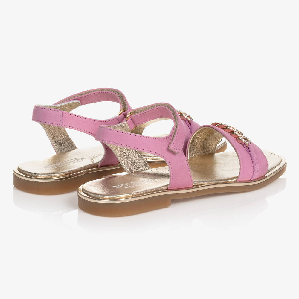 Monnalisa-Teen Girls Pink Leather & Gold Chain Sandals | Childrensalon Outlet