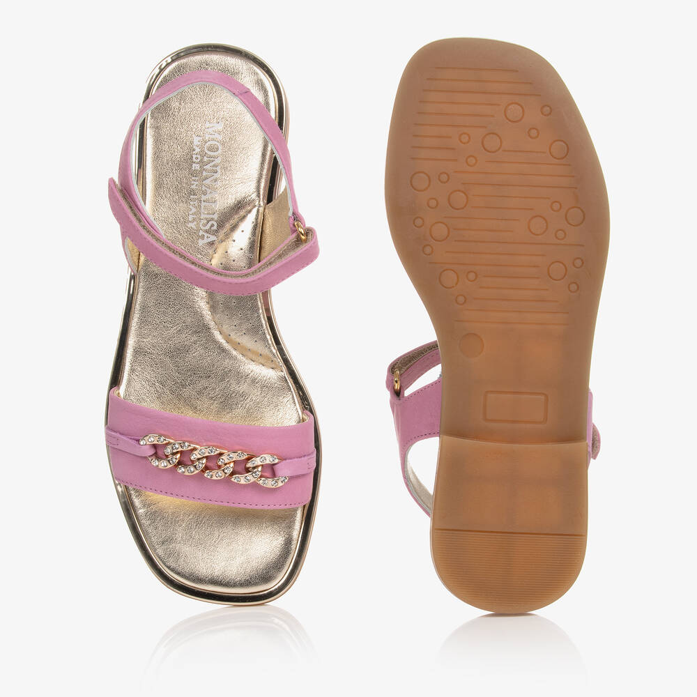 Monnalisa-Teen Girls Pink Leather & Gold Chain Sandals | Childrensalon Outlet