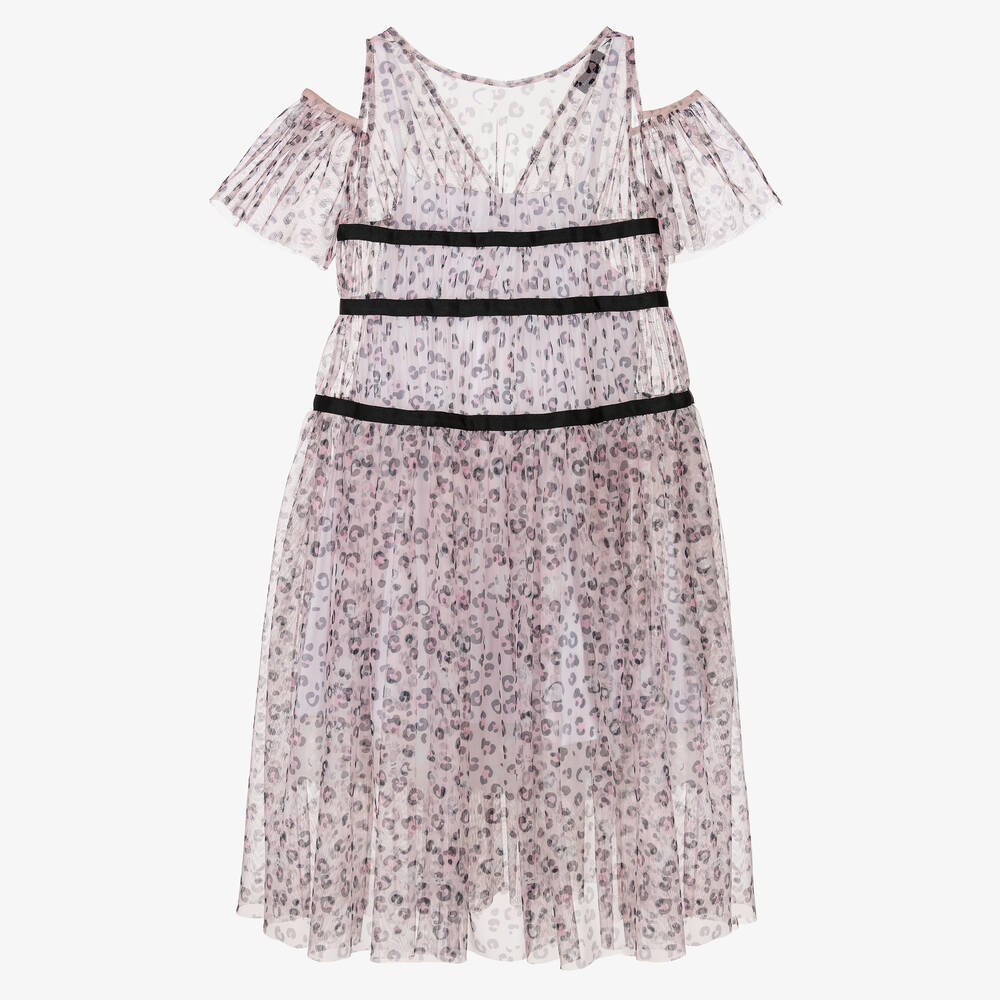Monnalisa-Розовое платье из тюля с леопардовым принтом | Childrensalon Outlet
