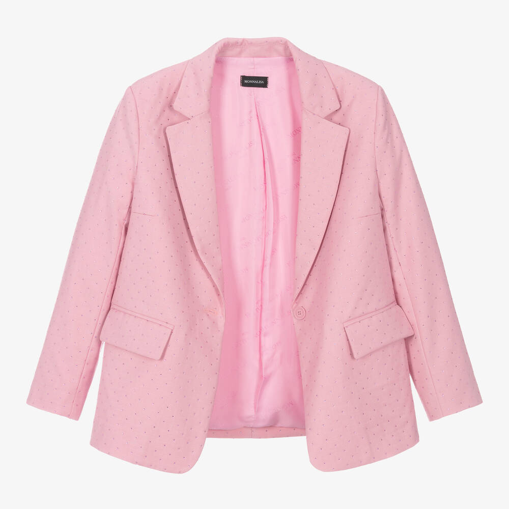 Monnalisa-Teen Girls Pink Rhinestone Blazer | Childrensalon Outlet