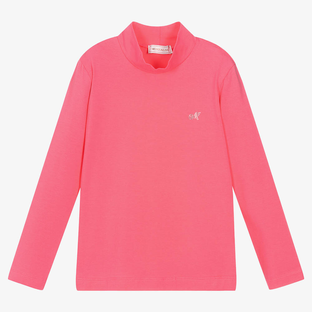 Monnalisa-Teen Girls Pink Roll Neck Top | Childrensalon Outlet