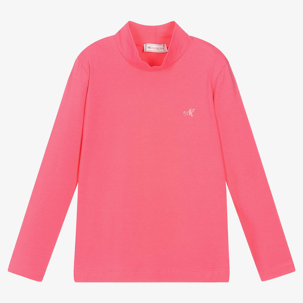 Monnalisa - Teen Girls Pink Roll Neck Top | Childrensalon