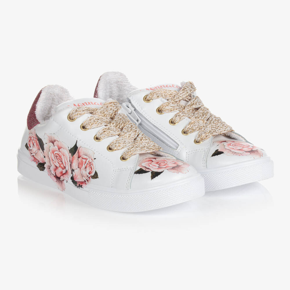 Monnalisa - Белые кроссовки с розами для девочек-подростков | Childrensalon