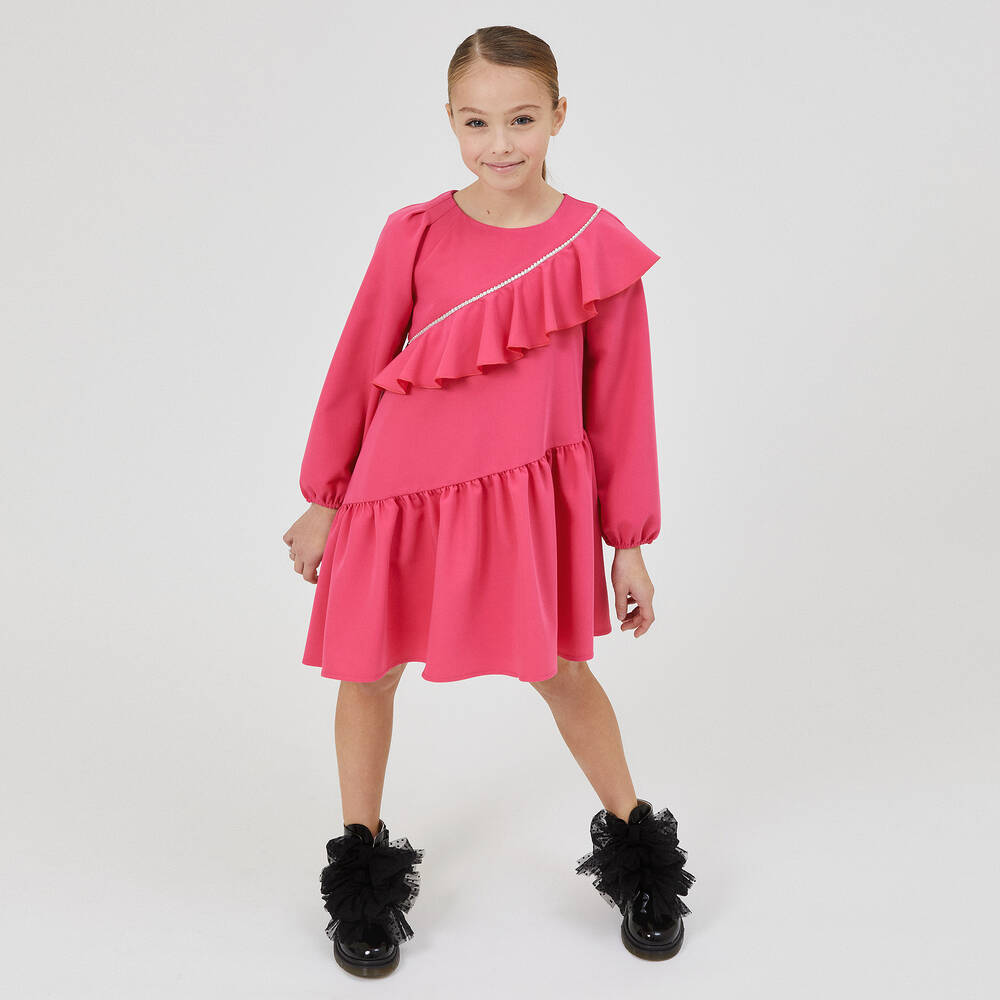 Monnalisa Шик-Розовое платье с рюшами и стразами | Childrensalon Outlet