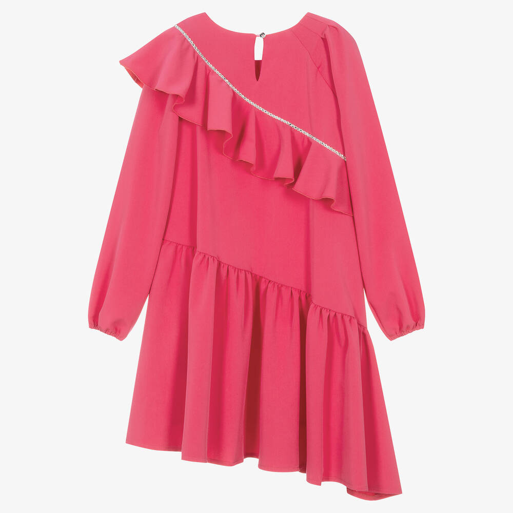 Monnalisa Шик-Розовое платье с рюшами и стразами | Childrensalon Outlet