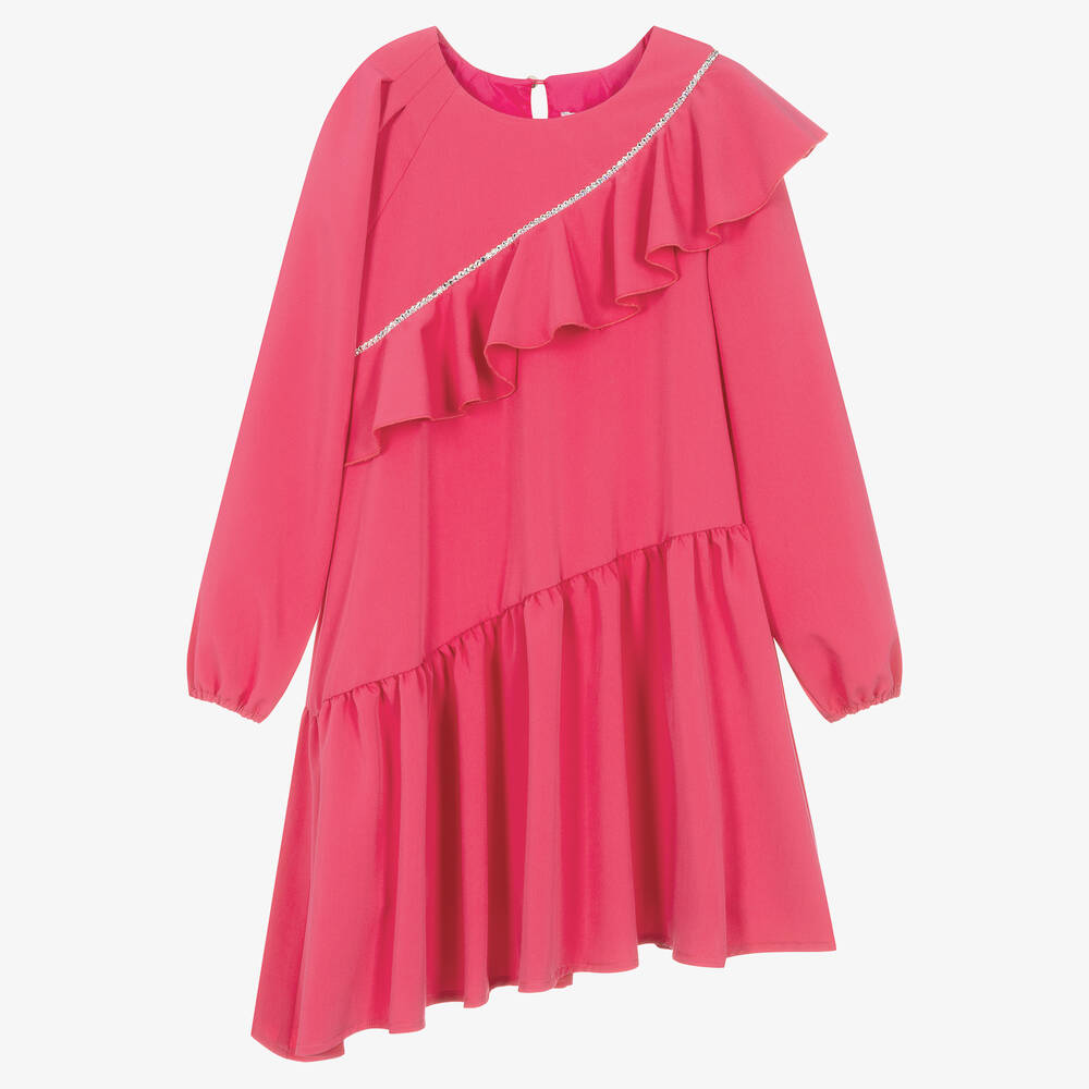 Monnalisa Chic - Teen Girls Pink Ruffle & Diamanté Dress | Childrensalon