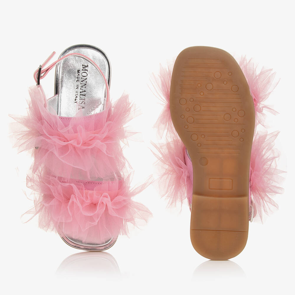 Monnalisa-Teen Girls Pink Ruffle Tulle Sandals | Childrensalon Outlet
