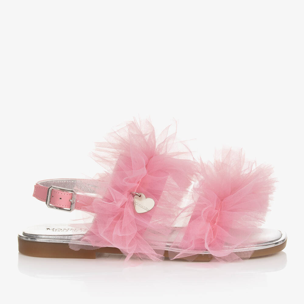 Monnalisa-Teen Girls Pink Ruffle Tulle Sandals | Childrensalon Outlet