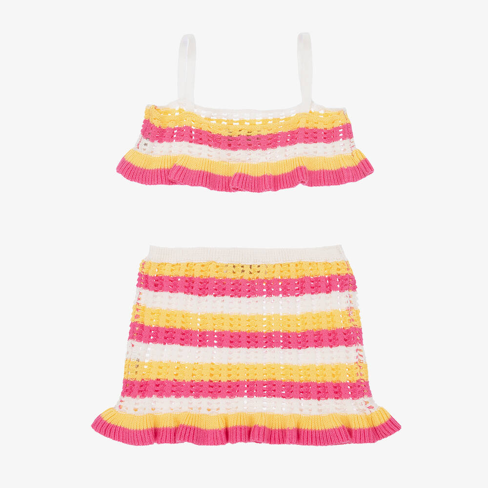 Monnalisa-Розовый вязаный крючком топ и юбка | Childrensalon Outlet