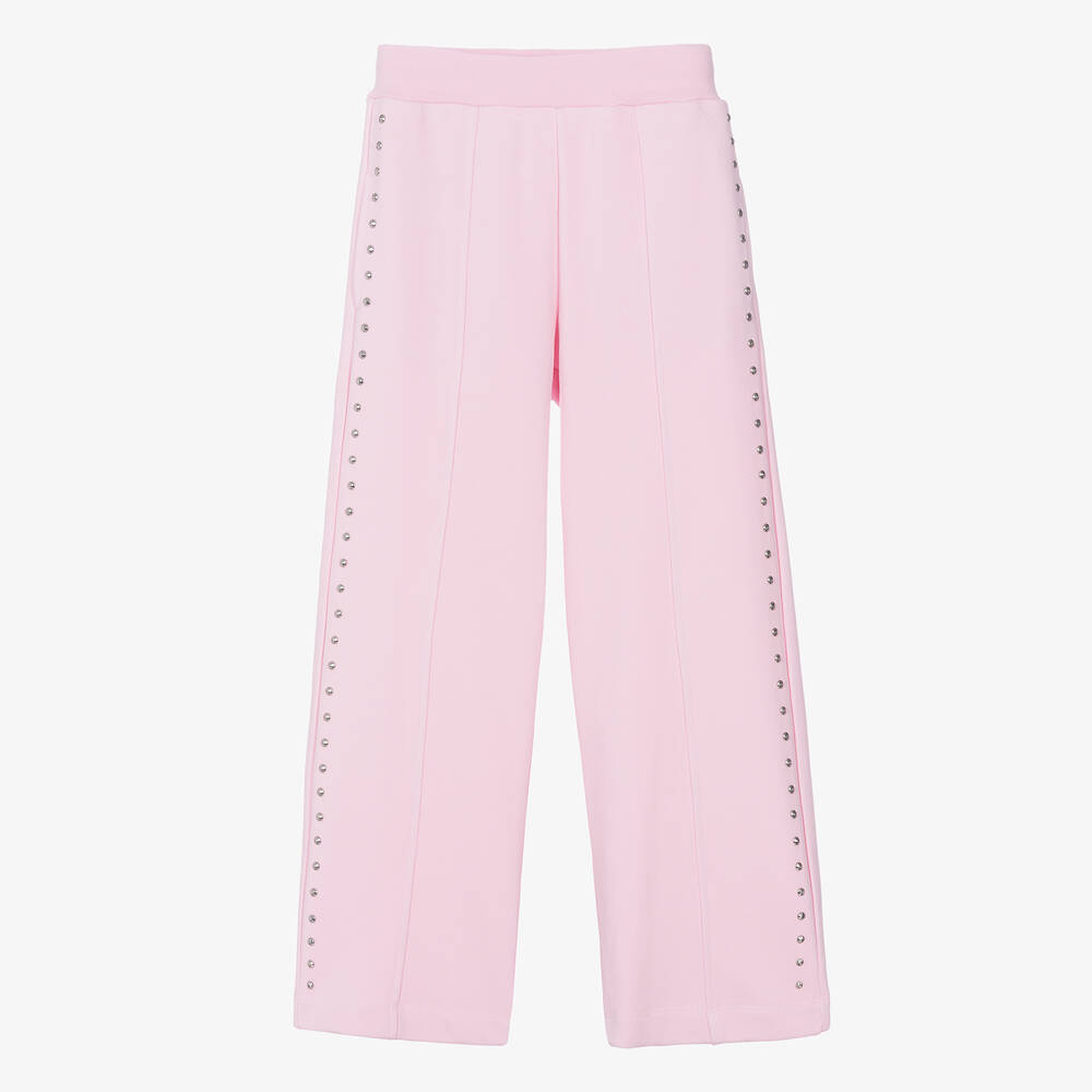 Monnalisa-Teen Girls Pink Studded Cotton Joggers | Childrensalon Outlet