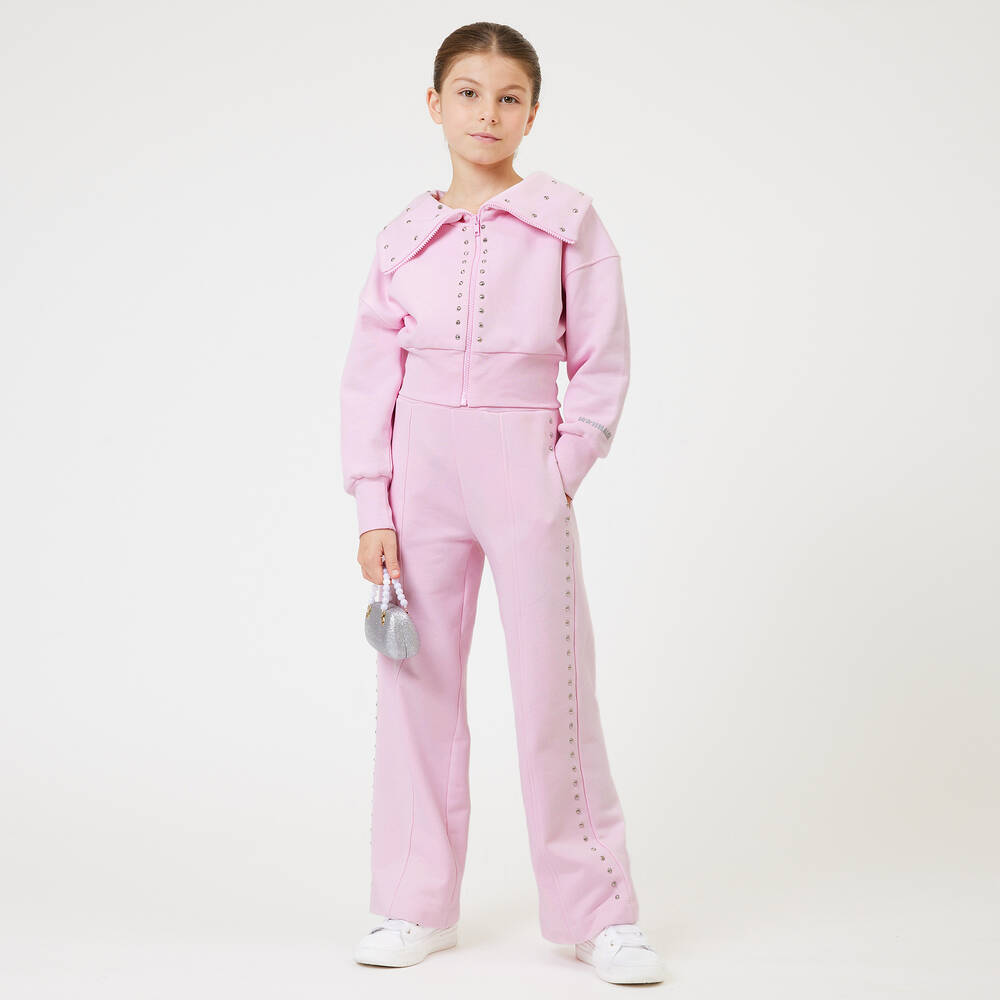 Monnalisa-Teen Girls Pink Studded Cotton Joggers | Childrensalon Outlet