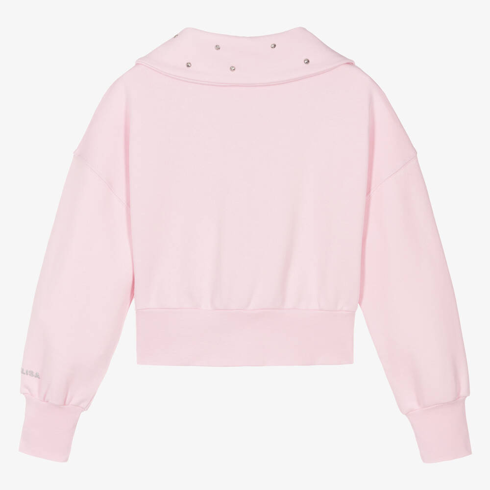 Monnalisa-Teen Girls Pink Studded Cotton Zip-Up Top | Childrensalon Outlet