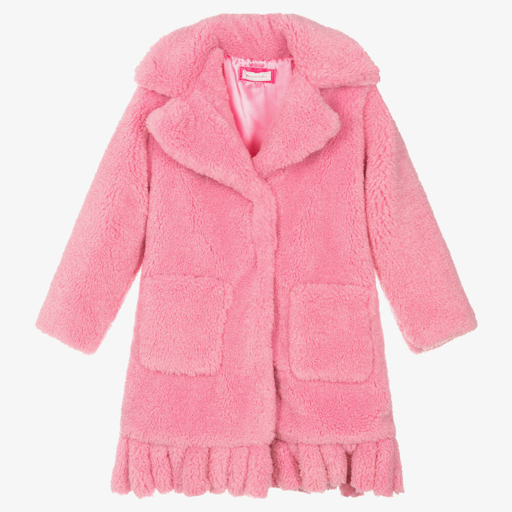 Monnalisa - Розовое пальто из плюшевого плиса для девочек-подростков | Childrensalon