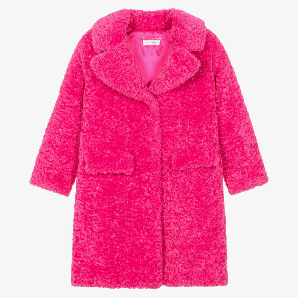 Monnalisa - Teen Girls Pink Teddy Fleece Coat | Childrensalon