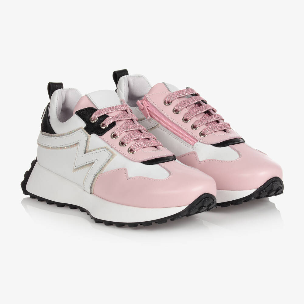Monnalisa - Бело-розовые кроссовки для девочек-подростков | Childrensalon