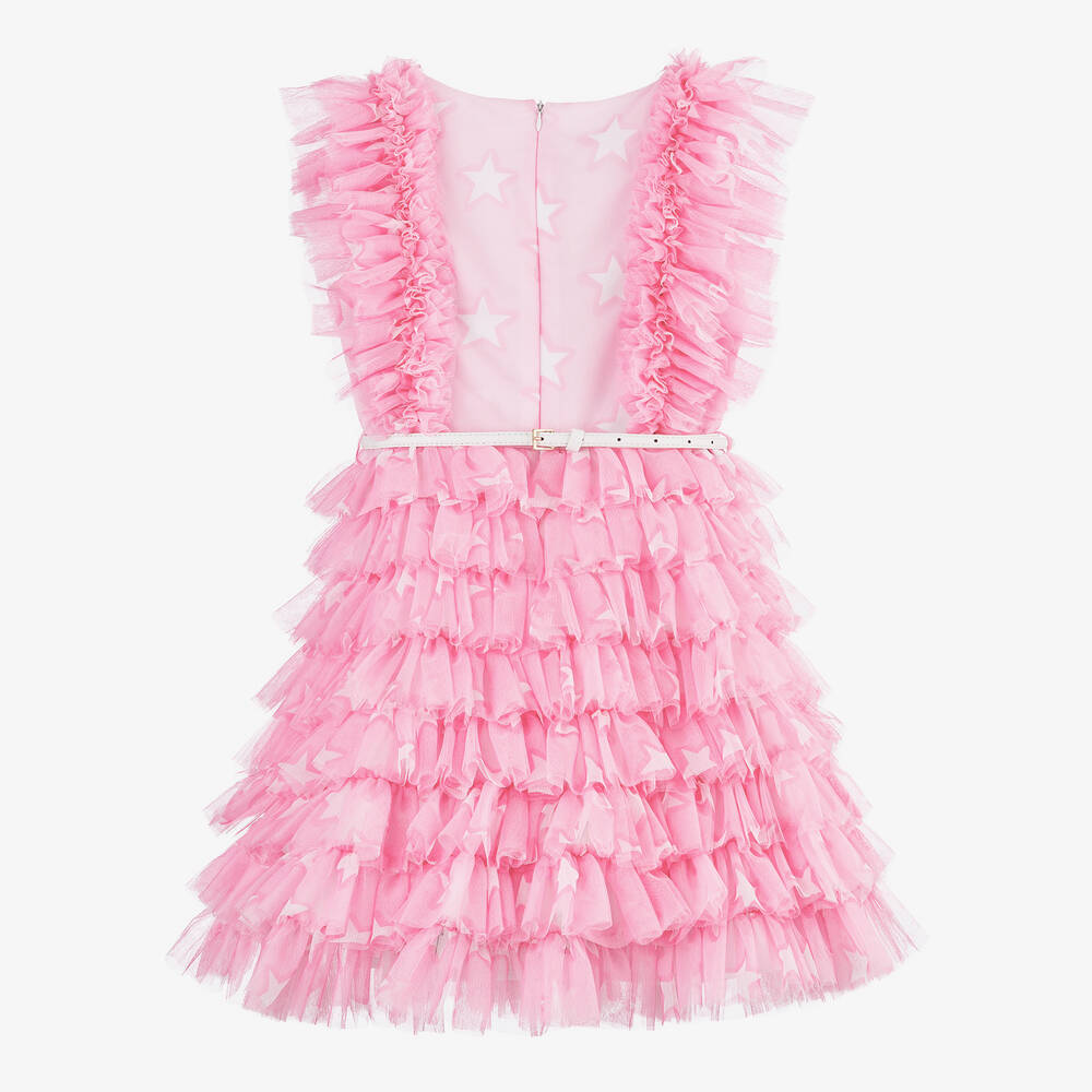 Monnalisa-فستان تول لون زهري مزين بكشكش للمراهقات | Childrensalon Outlet