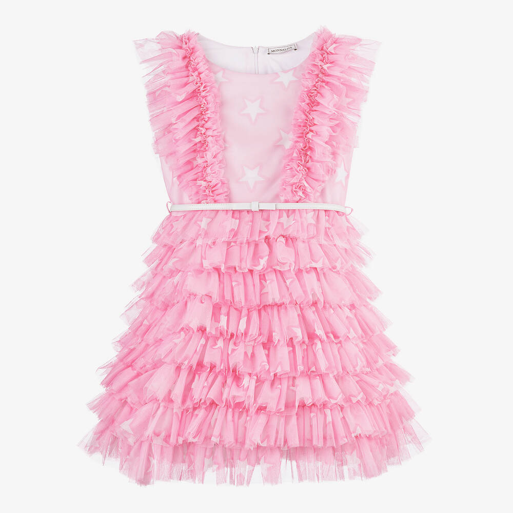 Monnalisa-Teen Girls Pink Tulle Ruffle Dress | Childrensalon Outlet