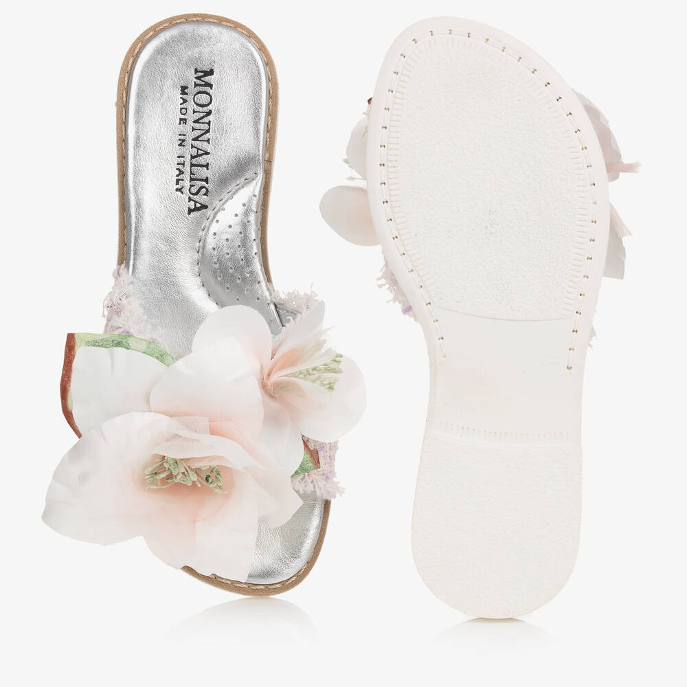 Monnalisa-Teen Girls Pink Tweed Floral Sliders | Childrensalon Outlet
