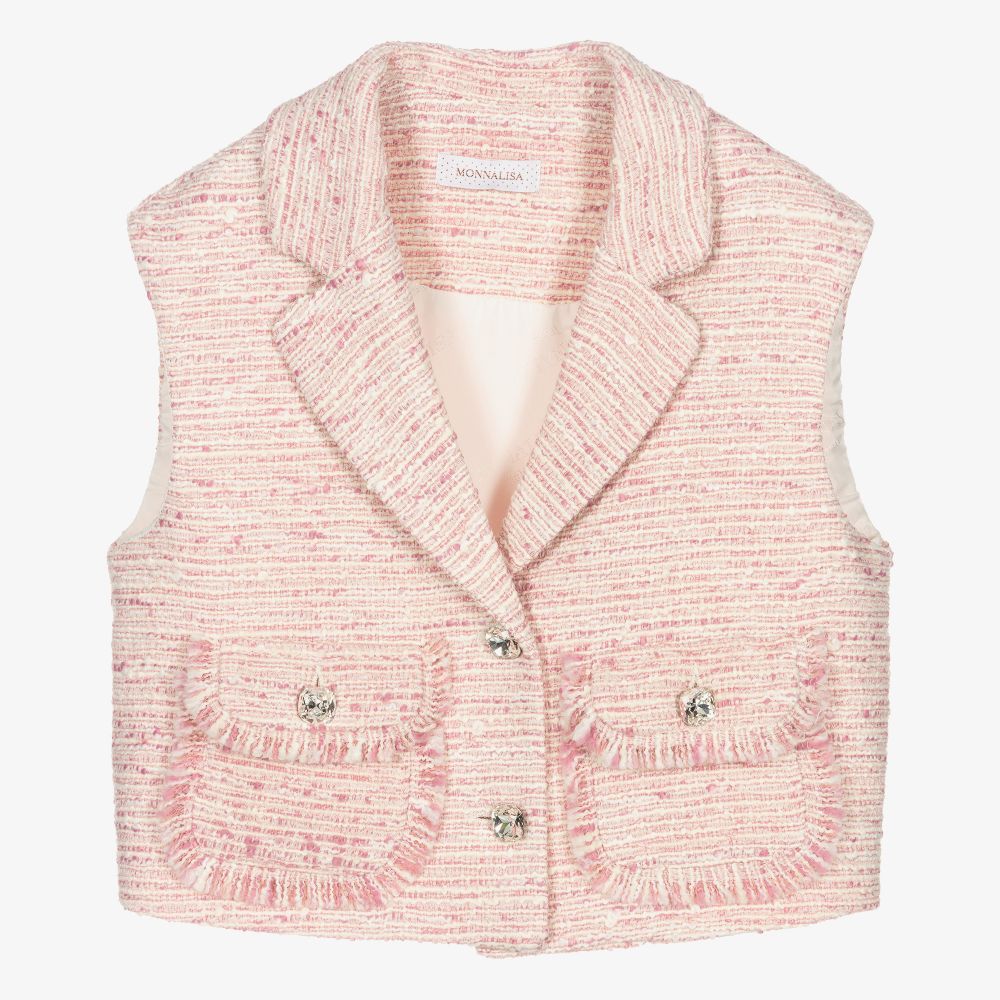 Monnalisa - Teen Girls Pink Tweed Gilet | Childrensalon