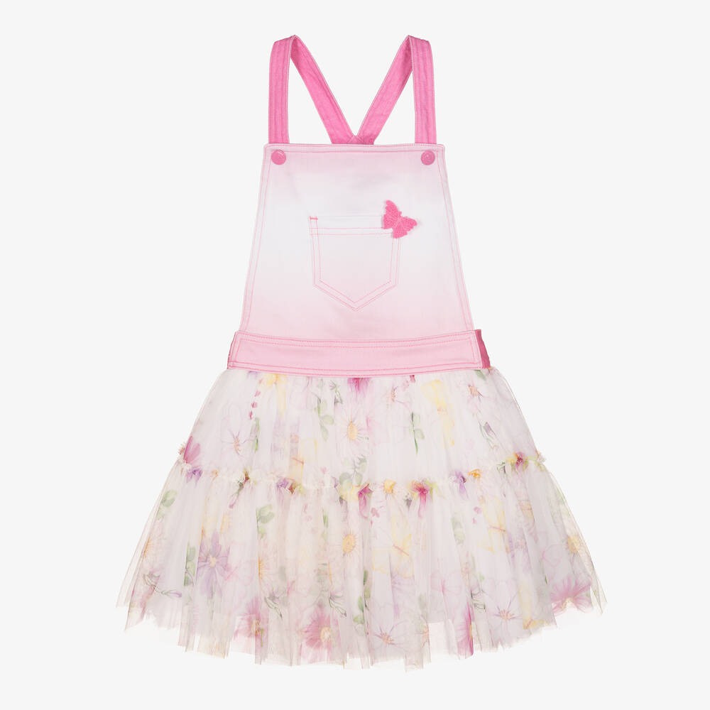 Monnalisa - Teen Girls Pink & White Tutu Pinafore Dress | Childrensalon