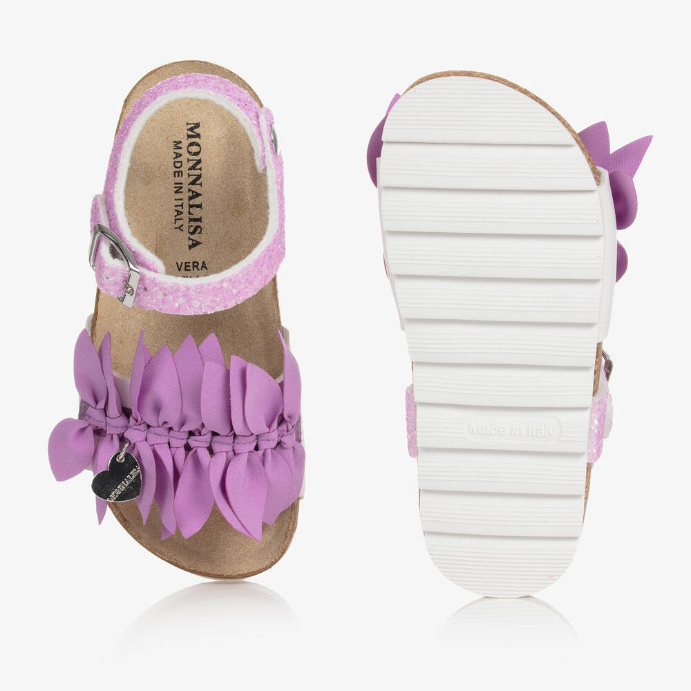 Monnalisa Teen Girls Purple Floral Glitter Sandals
