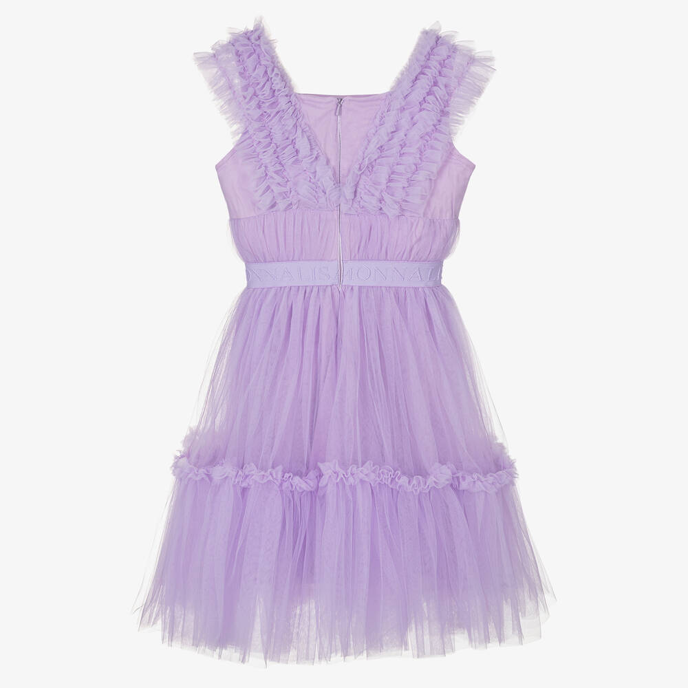Monnalisa-Teen Girls Purple Tulle Ruffle Dress | Childrensalon Outlet