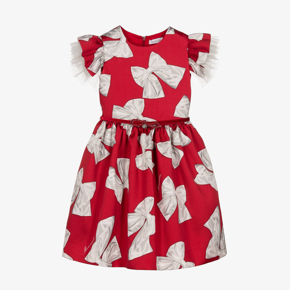 Monnalisa Chic - Rotes Teen Kleid mit Schleifenprint | Childrensalon