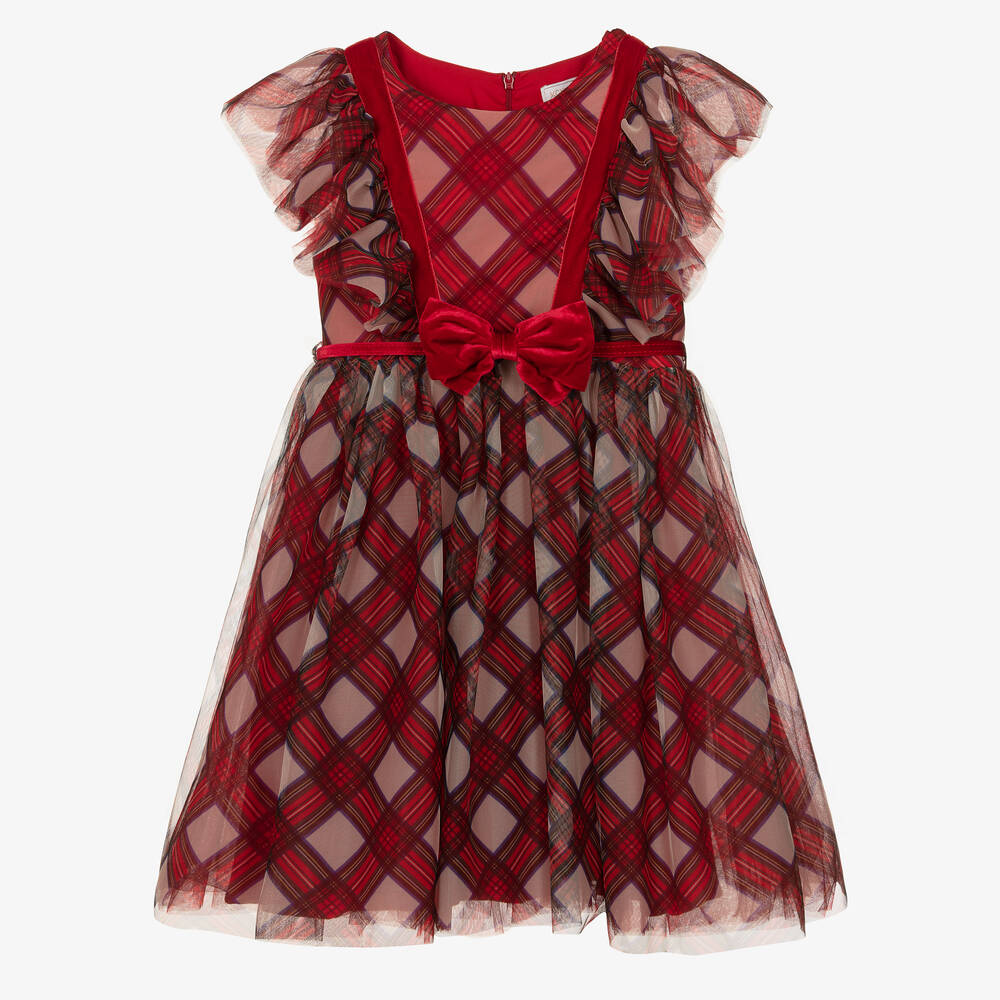 Monnalisa - Rot kariertes Teen Kleid (M)  | Childrensalon