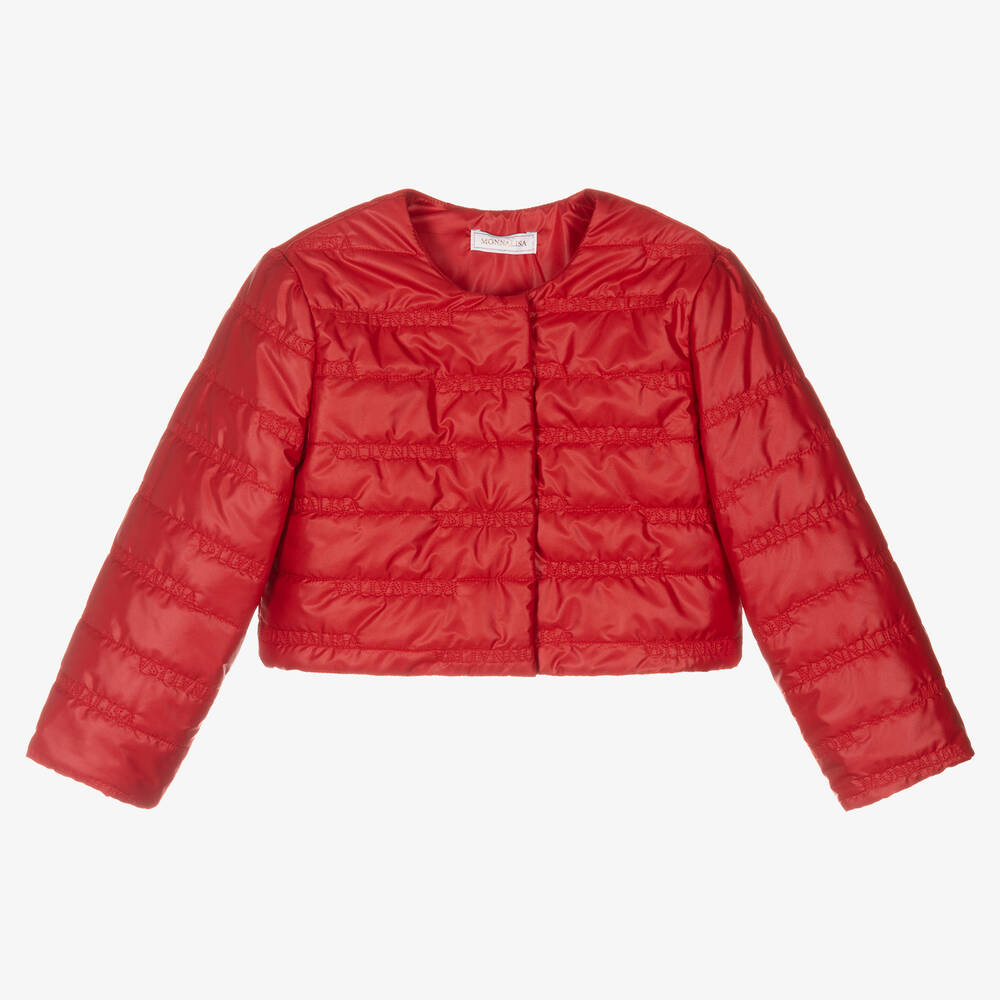 Monnalisa-Teen Girls Red Cropped Puffer Jacket | Childrensalon Outlet
