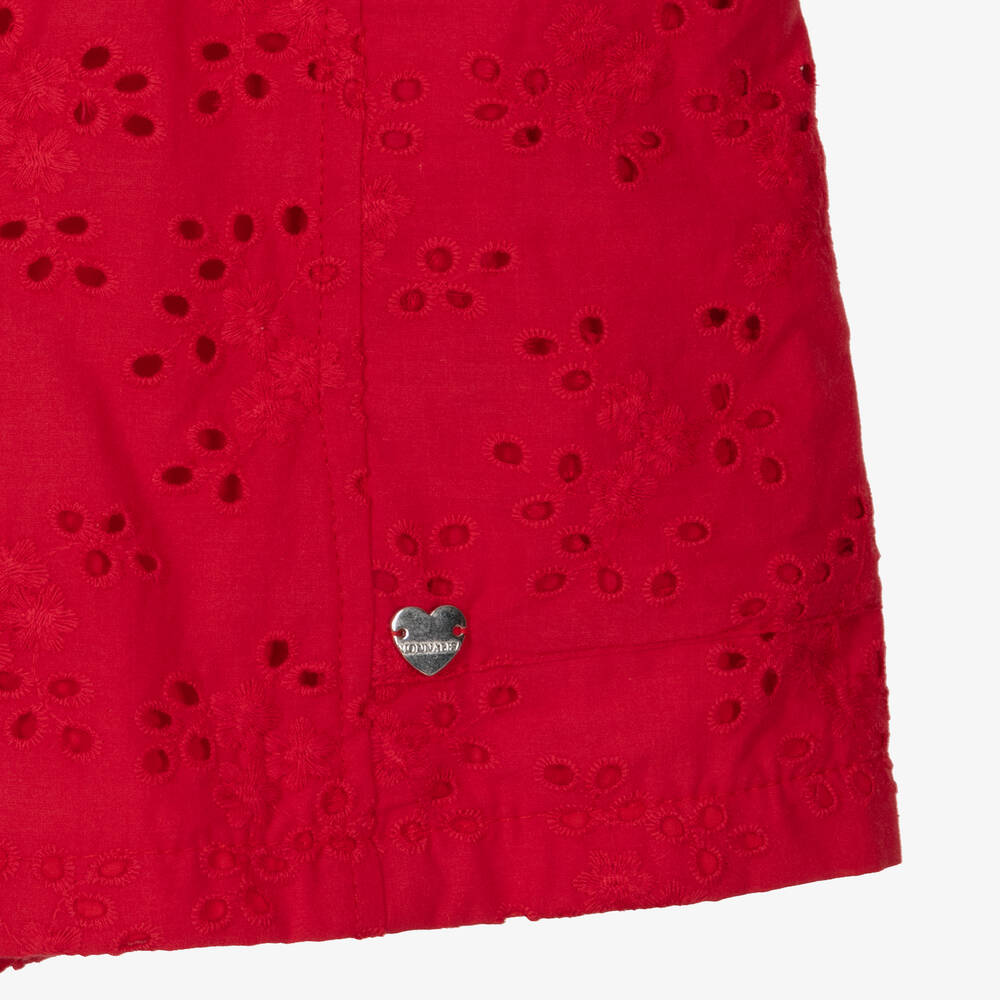 Monnalisa-Teen Girls Red Embroidered Cotton Shorts | Childrensalon Outlet